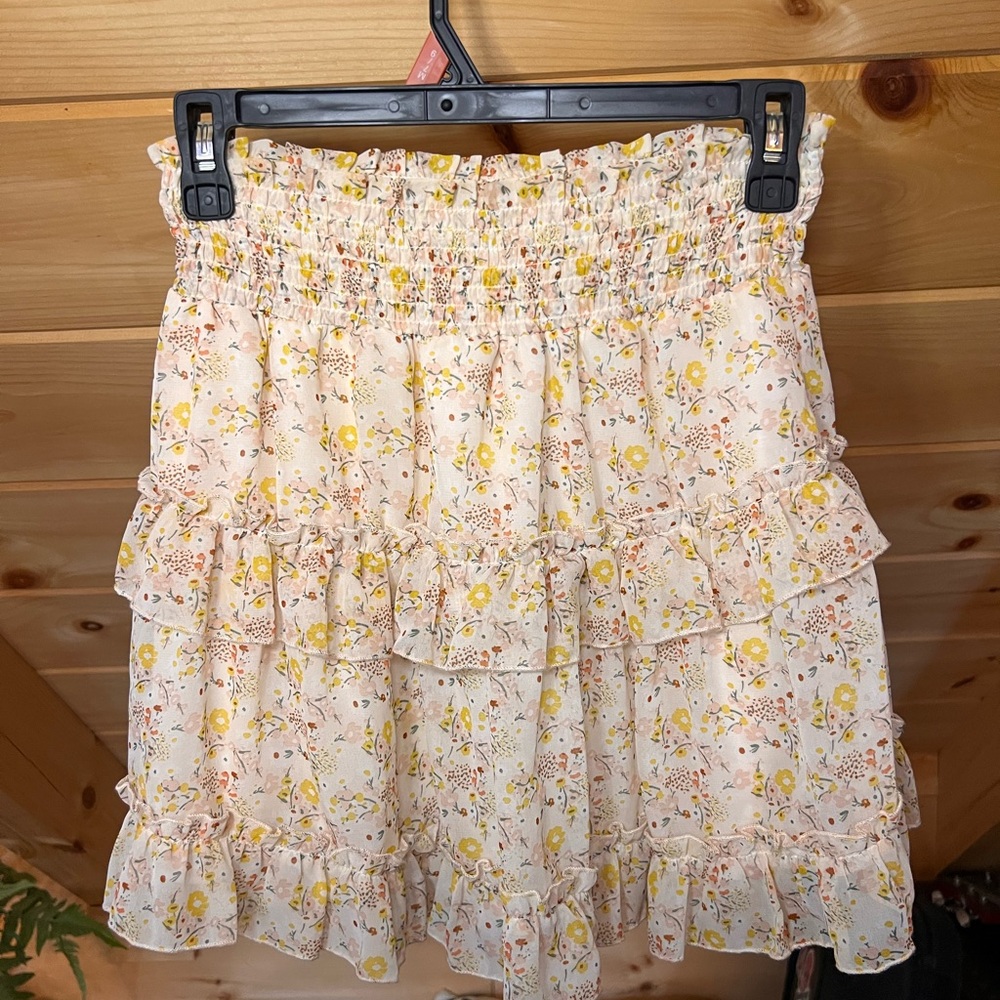 Altar'd State Floral Mini Skirt - Cream and Yellow